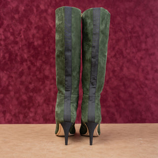 Karl Lagerfeld Paris Wmn Mar Green Black Suede Fashion Pointy Boots 7US EUR37.5