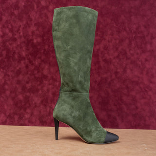 Karl Lagerfeld Paris Wmn Mar Green Black Suede Fashion Pointy Boots 7US EUR37.5