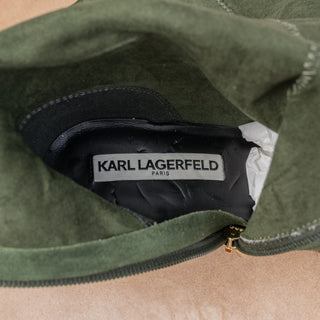 Karl Lagerfeld Paris Wmn Mar Green Black Suede Fashion Pointy Boots 7US EUR37.5