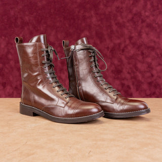 Theory Women Laced Brown Leather Lace-up Zip Ankle Boots sz 8US EUR38