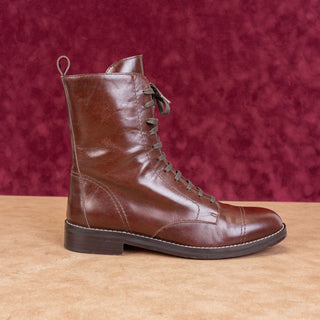 Theory Women Laced Brown Leather Lace-up Zip Ankle Boots sz 8US EUR38