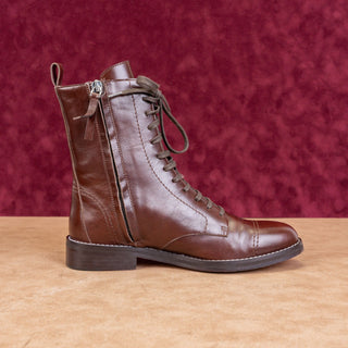 Theory Women Laced Brown Leather Lace-up Zip Ankle Boots sz 8US EUR38