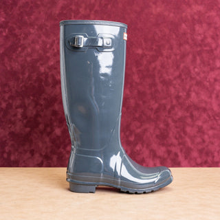 Hunter Women Original Tall Gloss Blue Granite Rain Rubber Wellies Boots sz 10