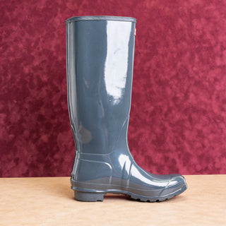Hunter Women Original Tall Gloss Blue Granite Rain Rubber Wellies Boots sz 10