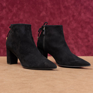 Stuart Weitzman Women Pointy Toe Party Black Suede Zip Back Lace Fashion Boots 7