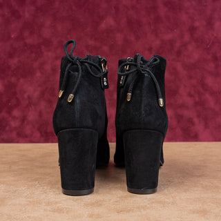 Stuart Weitzman Women Pointy Toe Party Black Suede Zip Back Lace Fashion Boots 7
