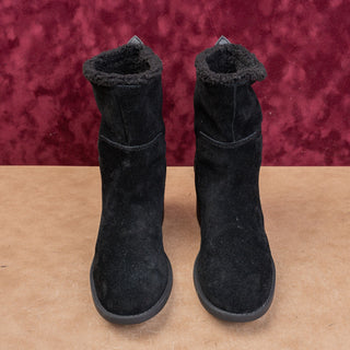 Cole Haan Women Black Suede Waterproof Slip-on Lug Fleece Lined Boots sz 8