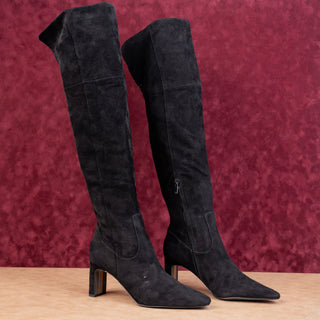 Sam Edelman Women Black Suede Fashion Party OTK Pointy Toe Heel Boots sz 11