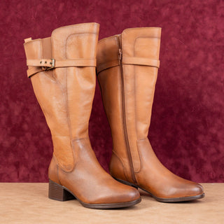 Naturalizer Women Brown Leather Riding Strap Extra Wide Calf Knee Boots sz 7