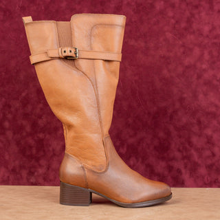 Naturalizer Women Brown Leather Riding Strap Extra Wide Calf Knee Boots sz 7
