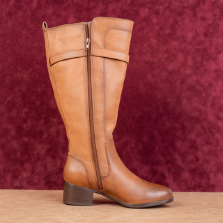 Naturalizer Women Brown Leather Riding Strap Extra Wide Calf Knee Boots sz 7