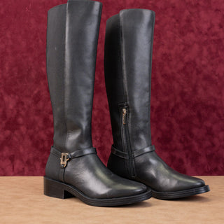 Karl Lagerfeld Paris Wmn Verill Black Leather Stretch Riding Boots 6.5US EUR37