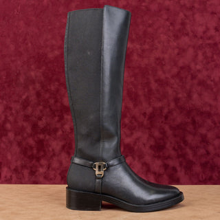 Karl Lagerfeld Paris Wmn Verill Black Leather Stretch Riding Boots 6.5US EUR37