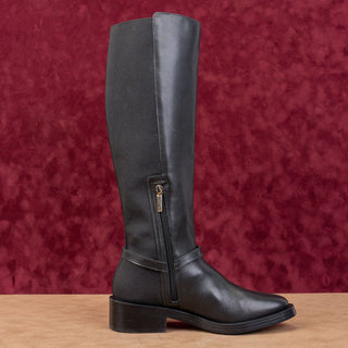 Karl Lagerfeld Paris Wmn Verill Black Leather Stretch Riding Boots 6.5US EUR37