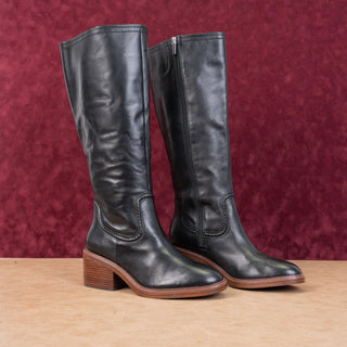 Vince Camuto Women Vuliann Black Leather Platform Retro Wide Calf Boots Size 11