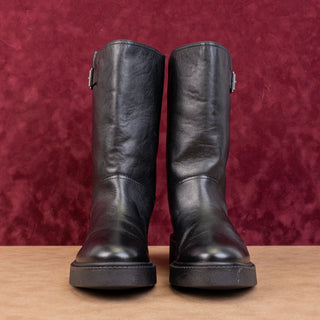 Vince Women Black Leather Mid Calf Moto Biker Slip-on Buckle Mid Boots sz 9.5