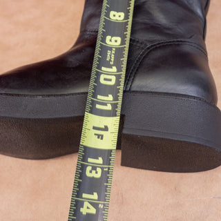 Vince Women Black Leather Mid Calf Moto Biker Slip-on Buckle Mid Boots sz 9.5