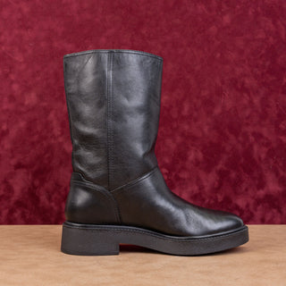 Vince Women Black Leather Mid Calf Moto Biker Slip-on Buckle Mid Boots sz 9.5
