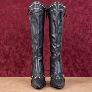 Princess Polly Women Regal Black Vegan Leather Pointy Toe Buckle Boots sz 8