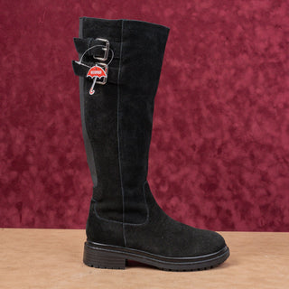 Blondo Women Reagan Waterproof Black Suede Stretch Moto Knee Boots sz 7