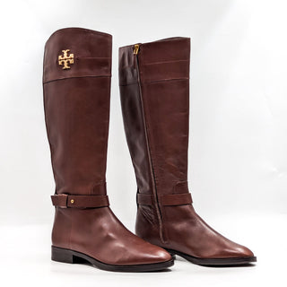 Tory Burch Women Everly Signature T Logo Leather Brown Riding Boots sz 8