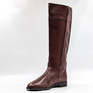 Tory Burch Women Everly Signature T Logo Leather Brown Riding Boots sz 8