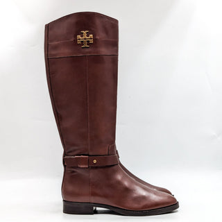 Tory Burch Women Everly Signature T Logo Leather Brown Riding Boots sz 8