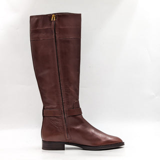 Tory Burch Women Everly Signature T Logo Leather Brown Riding Boots sz 8