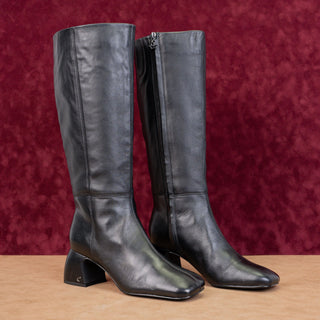 Circus NY Women Black Leather Zip Fashion Square Toe Block Heel Boots sz 9.5