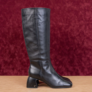 Circus NY Women Black Leather Zip Fashion Square Toe Block Heel Boots sz 9.5