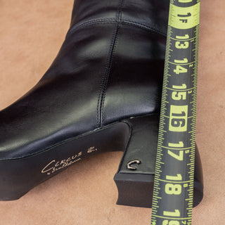 Circus NY Women Black Leather Zip Fashion Square Toe Block Heel Boots sz 9.5