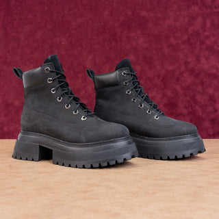 Timberland Wmn Black Nubuck Stompers 6 SkyHigh Platform Festival Ankle Boots 7.5