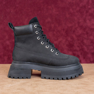 Timberland Wmn Black Nubuck Stompers 6 SkyHigh Platform Festival Ankle Boots 7.5