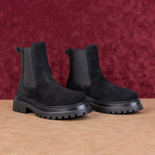 La Canadienne Women Black Suede Waterproof Festival Party Platform Boots 6-6.5