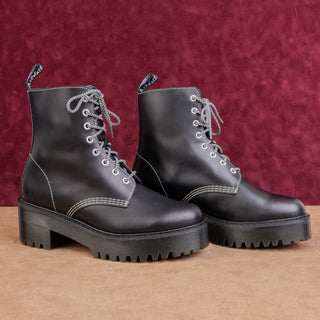 Dr Martens Wmn Shriver Black Leather Festival Platform Party Combat Boots sz 11