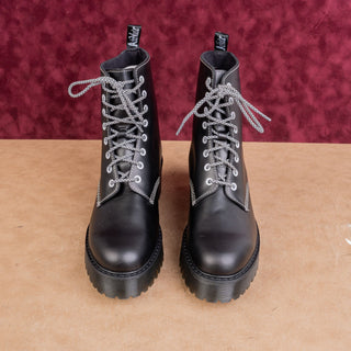 Dr Martens Wmn Shriver Black Leather Festival Platform Party Combat Boots sz 11