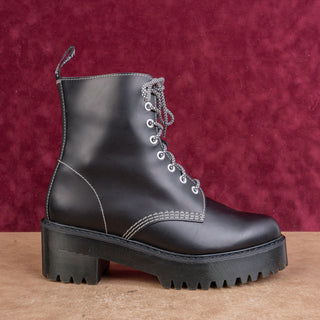 Dr Martens Wmn Shriver Black Leather Festival Platform Party Combat Boots sz 11