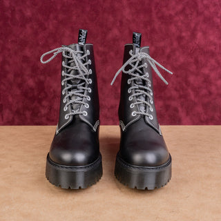 Dr Martens Wmn Shriver Black Leather Festival Platform Party Combat Boots sz 11