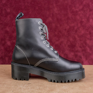 Dr Martens Wmn Shriver Black Leather Festival Platform Party Combat Boots sz 11