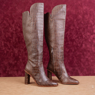 Vince Camuto Women Palley Brown Leather Fashion OTK Party Tall Knee Boots sz 8.5