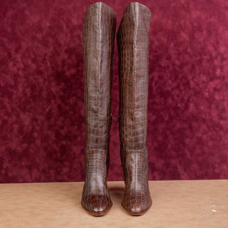 Vince Camuto Women Palley Brown Leather Fashion OTK Party Tall Knee Boots sz 8.5