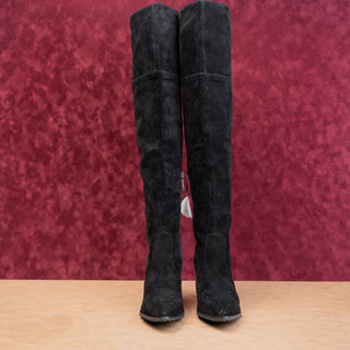 Blondo Women Tatum Waterproof Black Suede Fashion OTK Zip Pointy Toe Boots sz 9.5