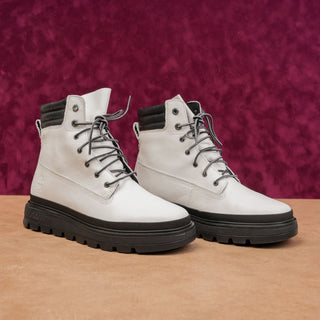 Timberland Women Ray Lace-up Flat Festival party White leather Boots sz 8