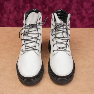 Timberland Women Ray Lace-up Flat Festival party White leather Boots sz 8