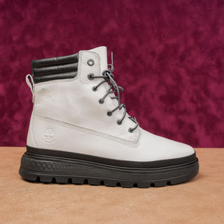 Timberland Women Ray Lace-up Flat Festival party White leather Boots sz 8