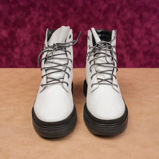 Timberland Women Ray Lace-up Flat Festival party White leather Boots sz 8