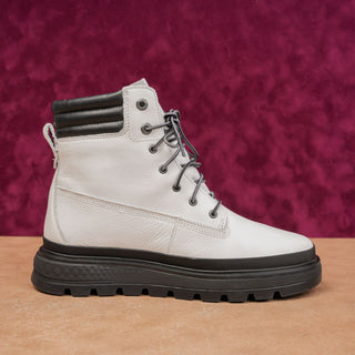 Timberland Women Ray Lace-up Flat Festival party White leather Boots sz 8