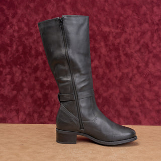 David Tate Women Black Leather Wide Calf Classic Riding Stretch Tall Boots 8.5
