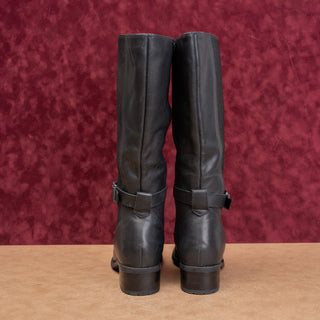 David Tate Women Black Leather Wide Calf Classic Riding Stretch Tall Boots 8.5