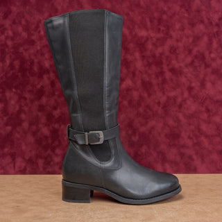 David Tate Women Black Leather Wide Calf Classic Riding Stretch Tall Boots 8.5